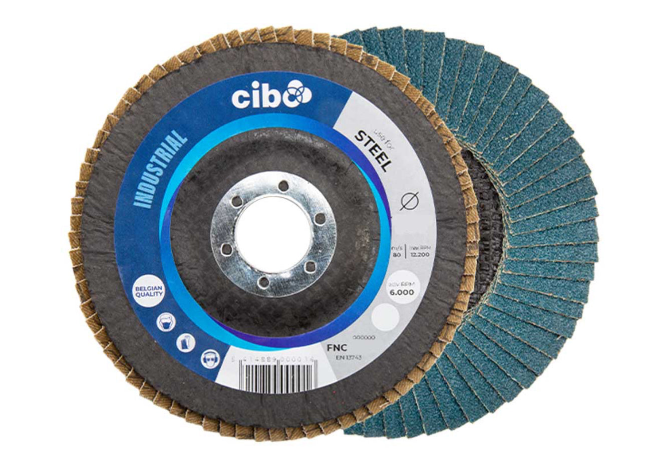 CIBO Flap Disc 115mm Dia P60 Grit Convex Zirc/Alum Oxide FNC/60/115 [0