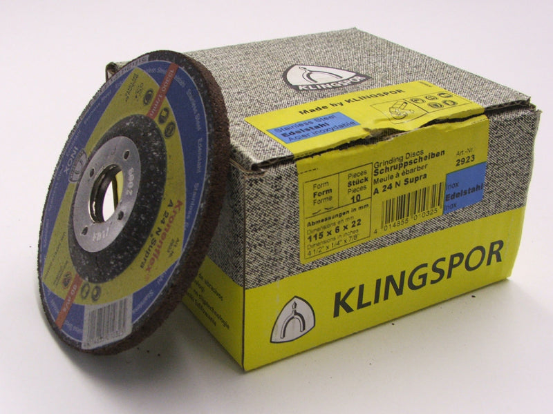 Klingspor Grinding Disc 115 x 6 x 22mm Depressed Centre A24N Supra Stainless Steel 2923