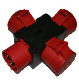 Industrial 4 Way Adaptor - 5 Pin 32A To 3 x 5 Pin 32A Sockets