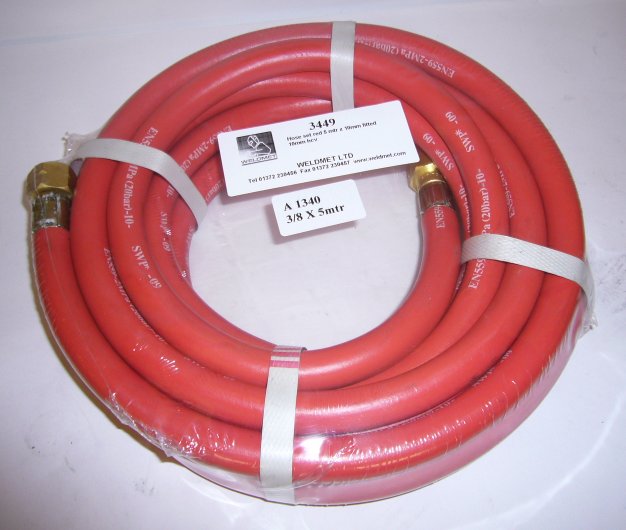Hose Set Red Acetylene 10m x 10mm Dia Fitted 10mm Hcv