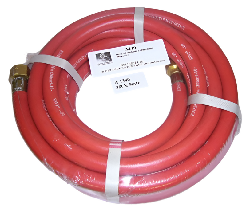 Hose Set Red Acetylene 5m x 6mm Dia Fitted 6mm Hcv