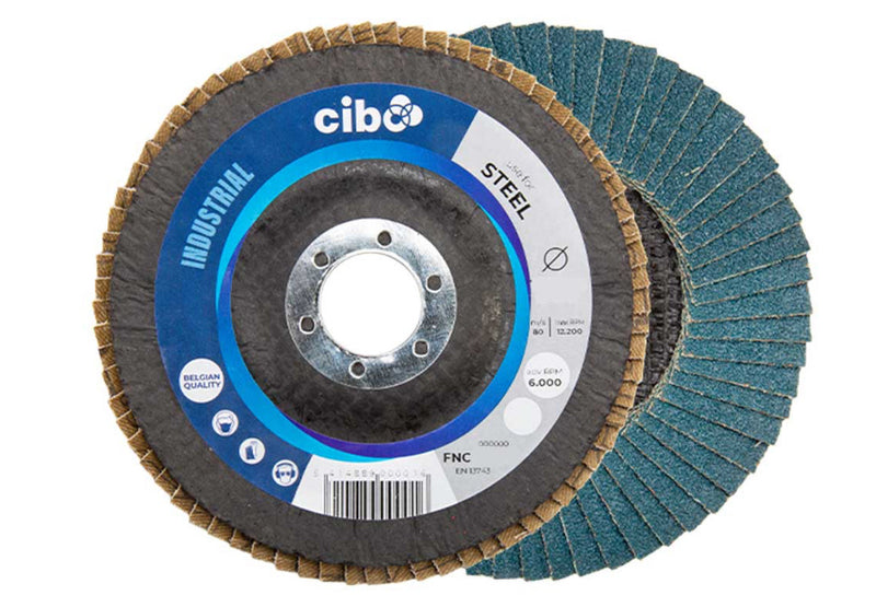 CIBO Flap Disc 115mm Dia P120 Grit Convex Zirc/Alum Oxide FSC/120/115 [07851]