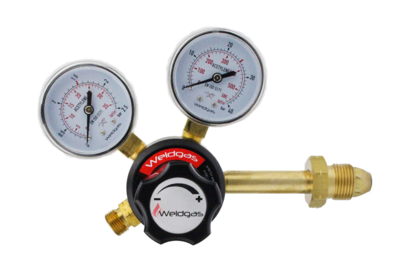 Regulator Single Stage 1.5 Bar Acetylene Twin Gauge Side Entry