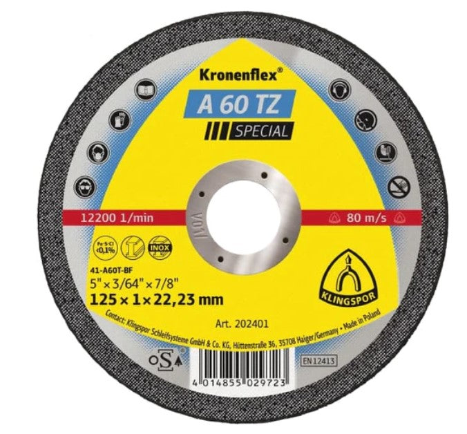 Klingspor Cutting Disc 125 x 1.0 x 22mm Flat A60TZ Special 202401 (100 off)