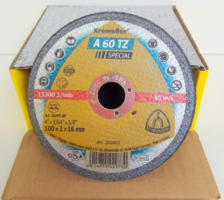 Klingspor Cutting Disc 100 x 1.0 x 16mm Flat A60TZ Special 202402