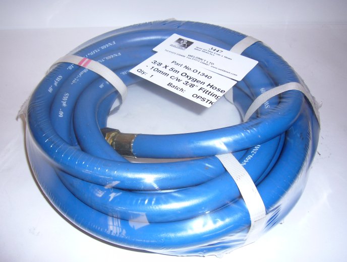 Hose Set Blue Oxygen 10m x 6.5mm Dia Fitted 6.5mm Hcv