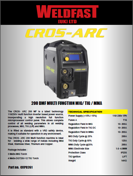 Cros-Arc 200 Multiprocess Compact MIG/TIG/ARC Welder 110/240V Machine