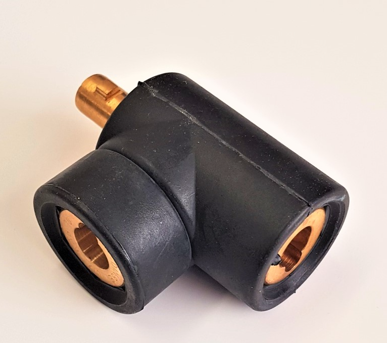 Dinse Type Adaptor/Splitter from Single Male 75mm to Two 75mm Female