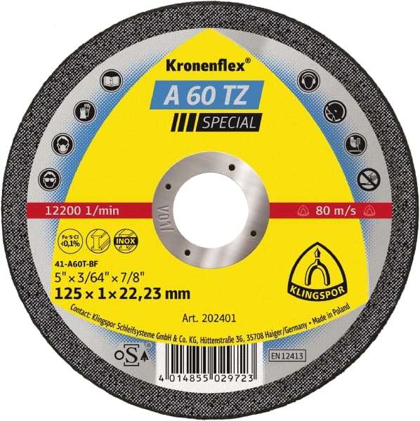 Klingspor Cutting Disc 125 x 1.0 x 22mm Flat A60TZ Special 202401