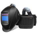 Tecmen Black Welders Helmet With Freshair System Large View Area 95m x 85mm PAPR [7849]